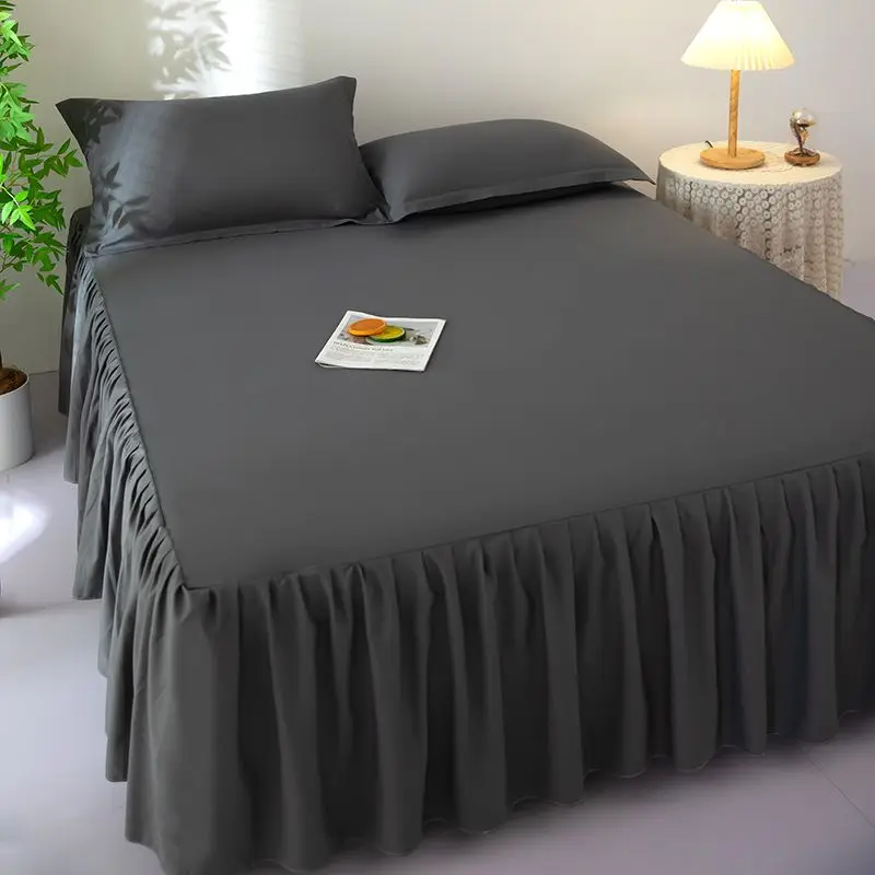 Solid Bed Skirts Simple Washable Bedding Luxury Household Skin-friendly Bedsheets King Queen Size Non-slip Dust-proof Bedspread