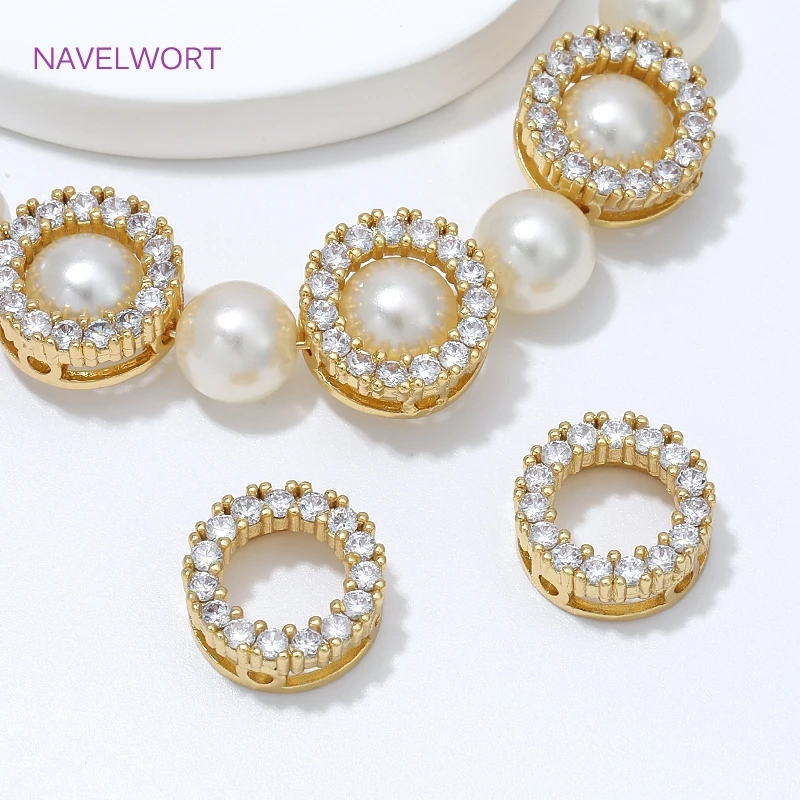 12.5mm*5mm 18K Gold Plated Brass Round Bezel Frame Spacer Beads,Inlaid Zircon Bead Frame,DIY Necklaces&Bracelets Accessories