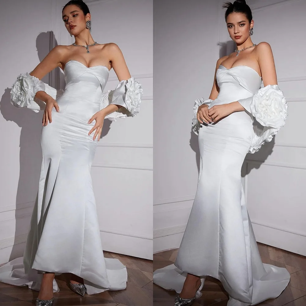 

Сексуальные белые атласные вечерние платья русалки по индивидуальному заказу Изысканные платья для выпускного вечера без бретелек Модные платья для особых случаев