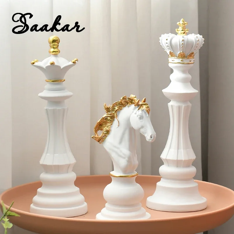 

International Chess Resin Decorative Ornaments Home Interior Office Figurines King Queen Knight Statue Collection Objects