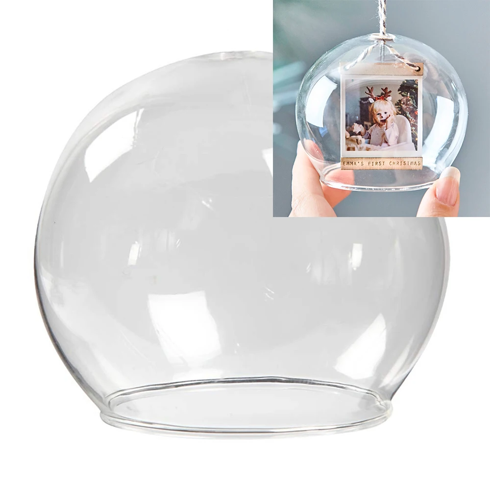 

5 Pieces x DIY Home Christmas Decoration Ornament 80mm Hooked Glass Bottom Opening Sphere Bauble Dome Ball