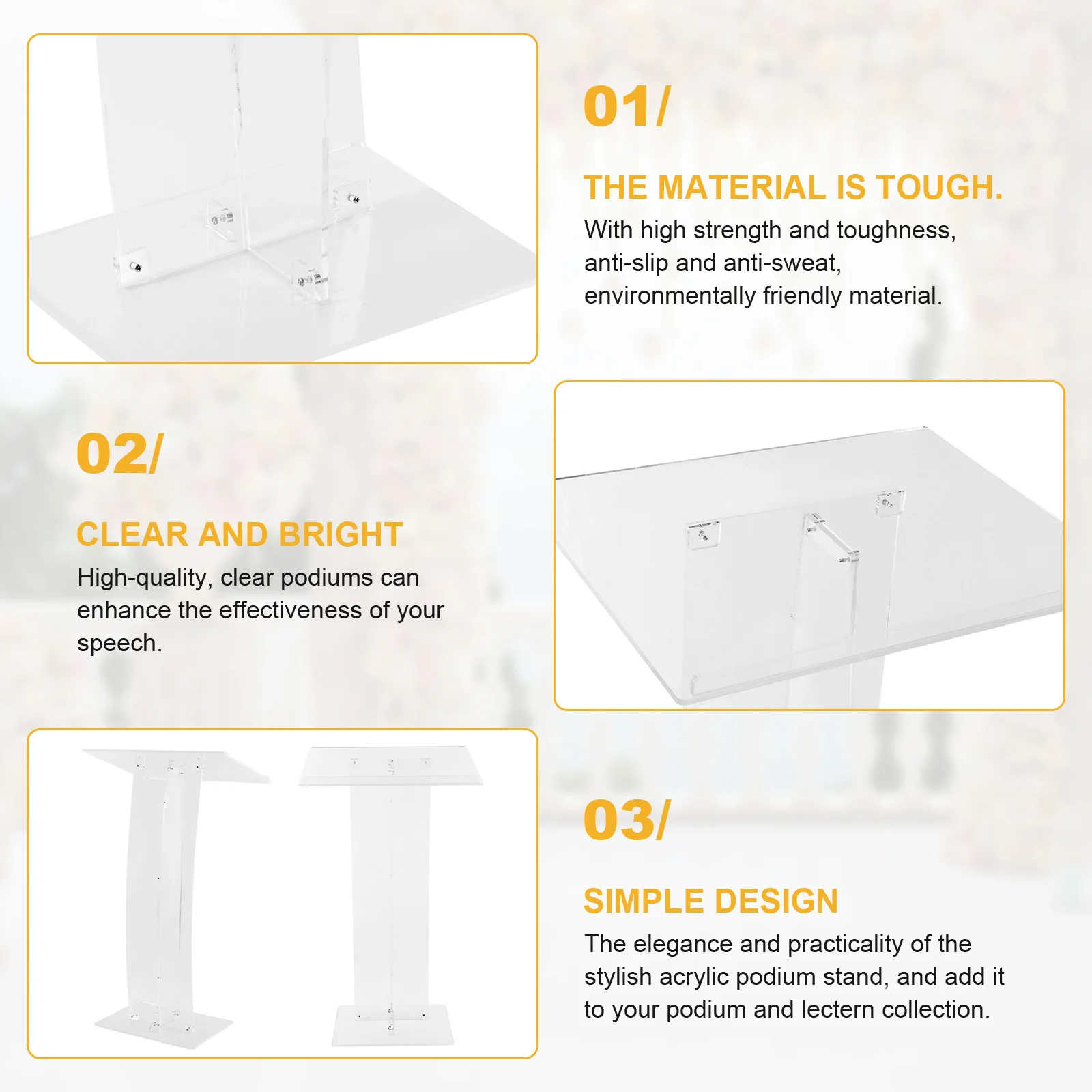 43.31 بوصة من الأكريليك الشفاف لمنصة حفل الزفاف مع حامل منبر أكريليك للتخزين لمؤتمر مكتب مدرسة الكنيسة