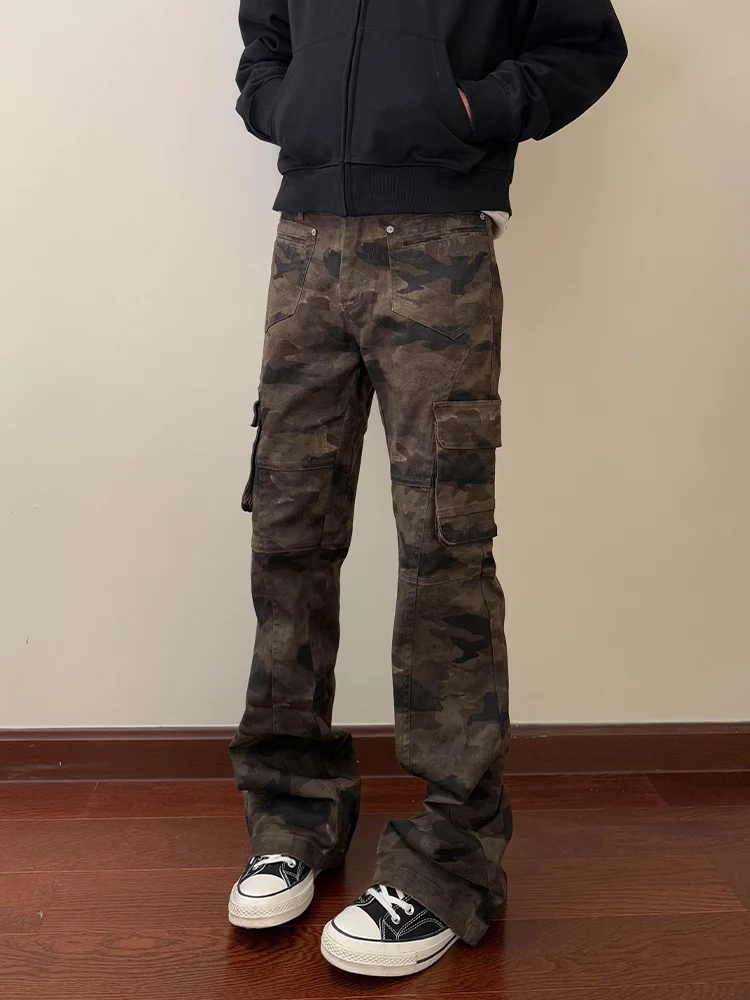 

Retro American Camouflage Workwear Jeans Men's Winter Thiened Fce Slim Straight Leg Pants Wear Resistant High Waist