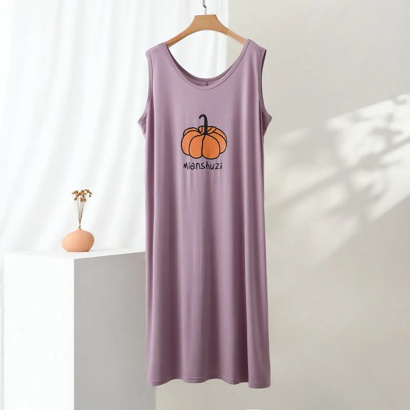 Soft Modal Night Clothes Nightie Loose Summer New Sleeveless Pajamas Dress Women's Print Nightgown One Piece Ladies Home Wear 4
