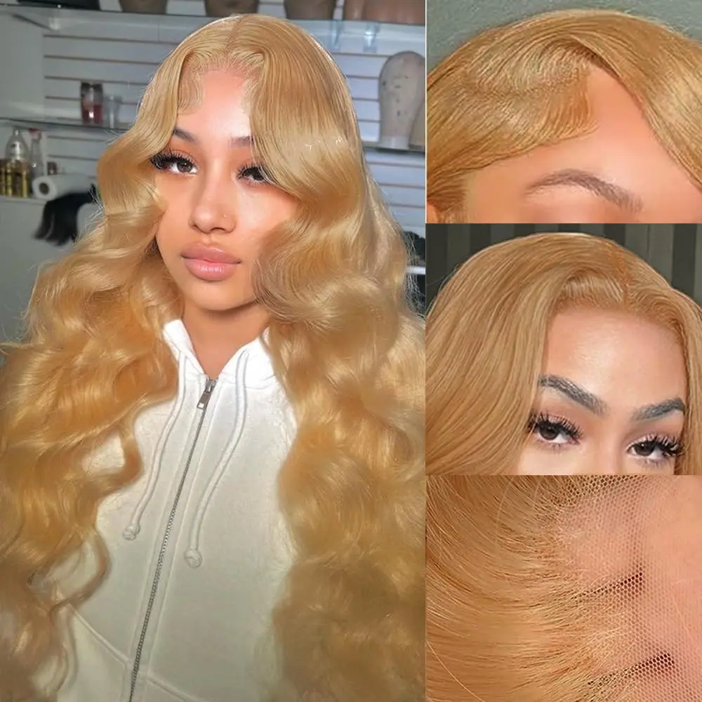 

Honey Blonde Body Wave Wig Pre Plucked Hairline with Baby Hair Wig 13x4 Synthetic Lace Front Wigs For Women Glueless