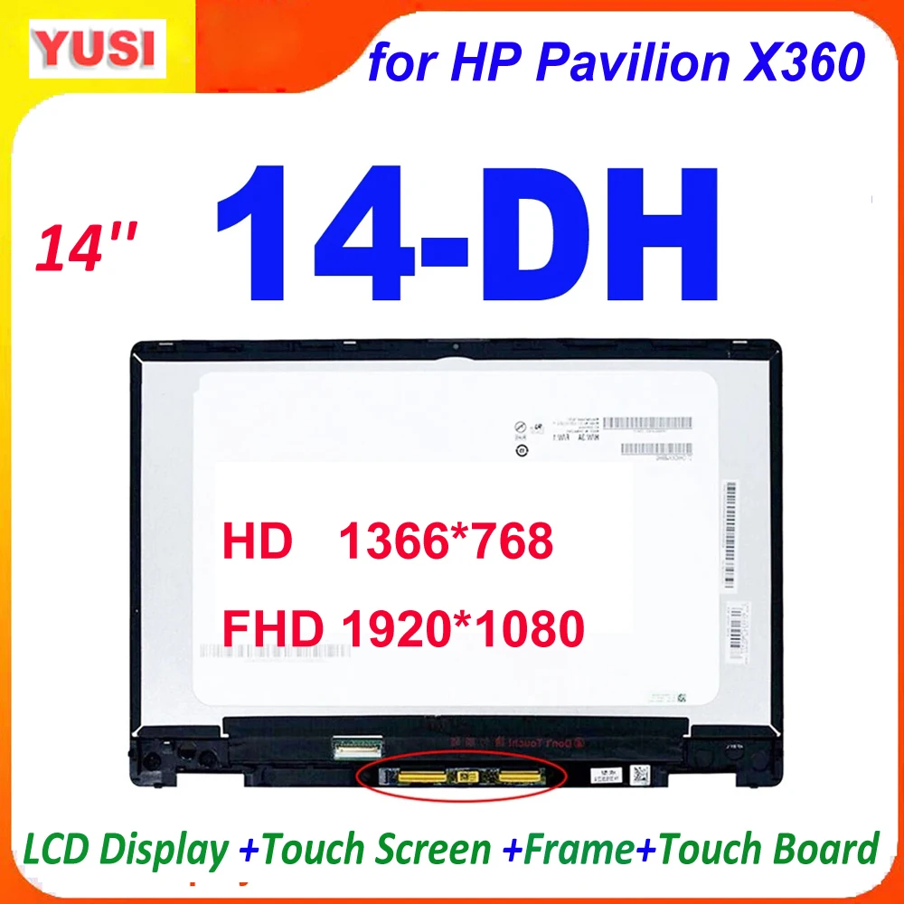 Pantalla LCD de 14'' para HP Pavilion X360 Serie 14-DH 14M-DH 14-dh0706nz, Pantalla Táctil Digitalizadora con Marco, Panel Táctil FHD
