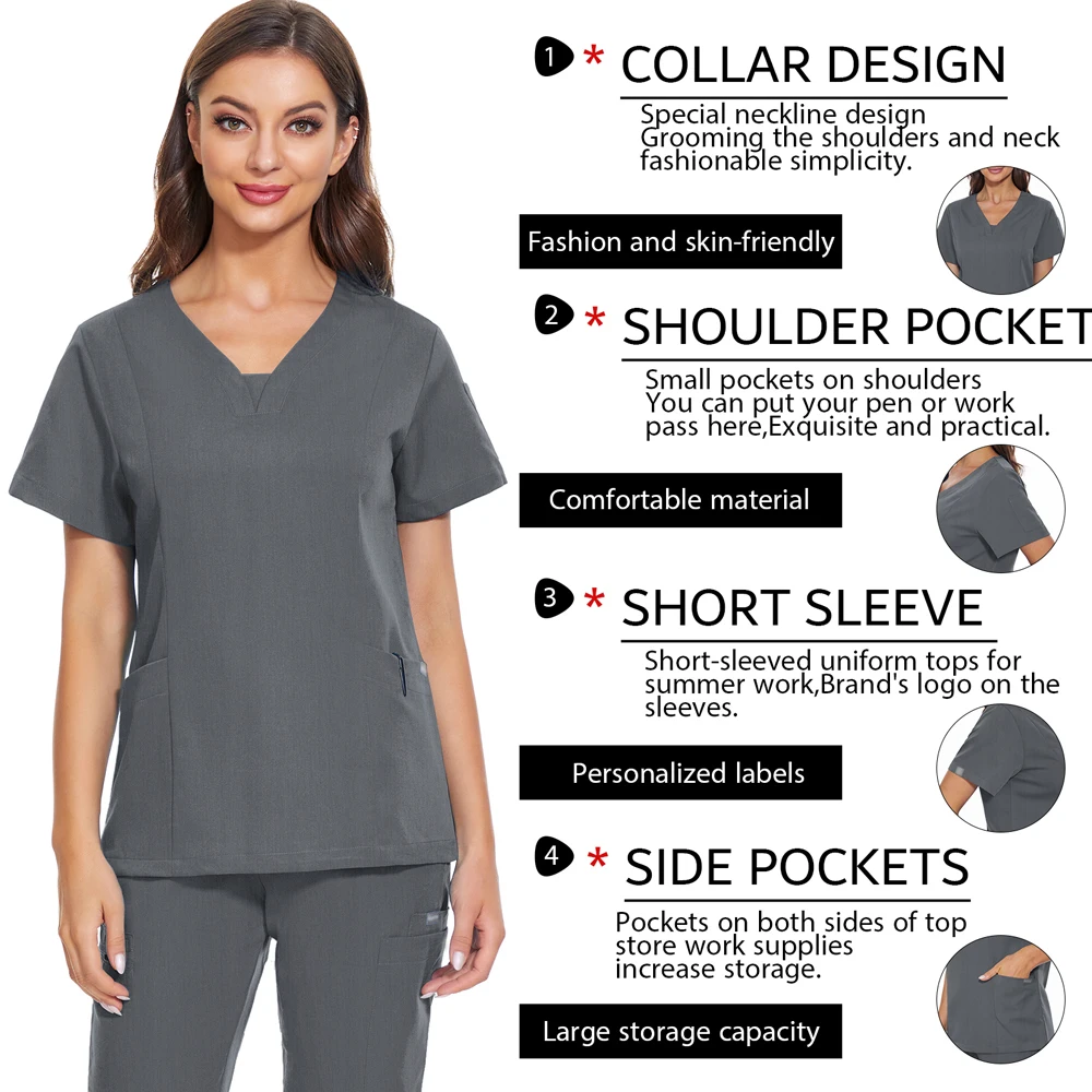 Frauen Übergroßen Uniform Nurse Uniform Kurzarm Staubdicht Kleidung Arzt Scrub Tops Peelings Tasche Bluse Schönheit Salon Shirts