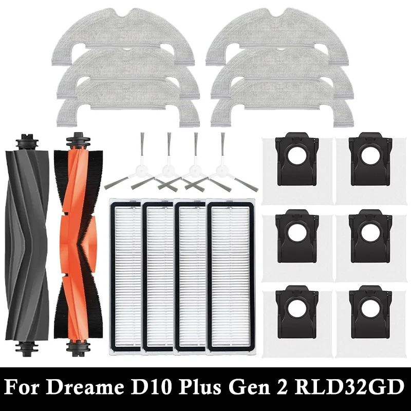 ملحقات لـ Dreame D10 Plus Gen 2 RLD32GD قطع غيار روبوت المكنسة المواد الاستهلاكية فرشاة جانبية رئيسية فلتر Hepa ممسحة قماش كيس لجميع الغبار