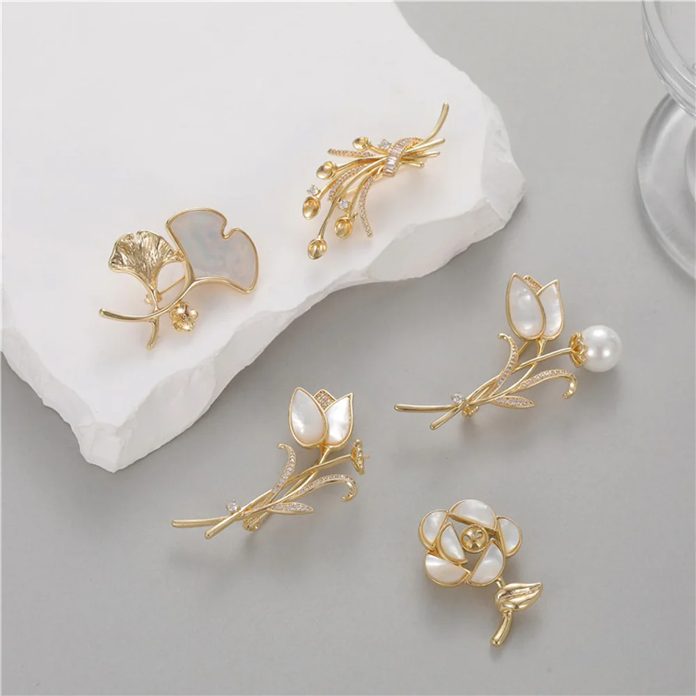 Tulip Pearl White Shell Brooch For Women, Elegant And High-End Feeling, Fashionable Rose Brooch Accessories, And Glossy Clasps