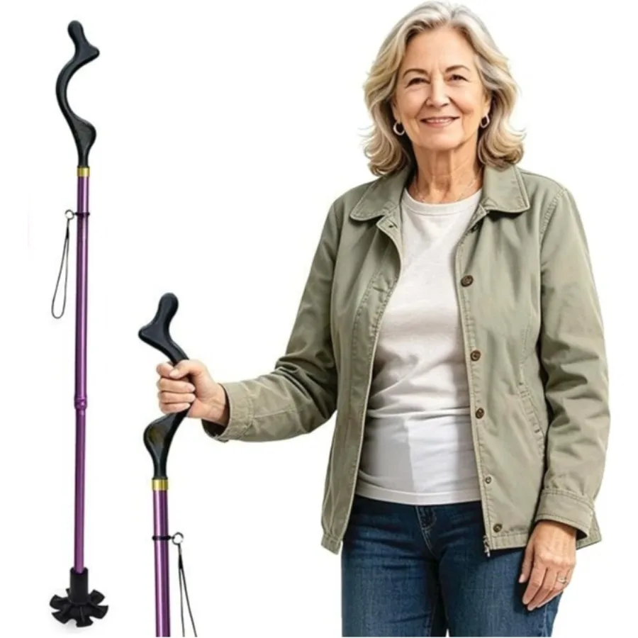 Walking Cane Foldable for Men & Women Seniors for Balance,Self Standing Folding,Height Adjustable Anti-Slip Lightweight Alloy Walking Stick for Travel Mobility Aid，Purple