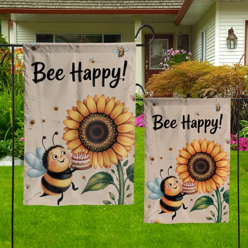 Bee Happy Garden Flag Sunflower Cute Bumblebee Summer Outdoor Yard Porch Decor RRM IIX SSL - view 5
