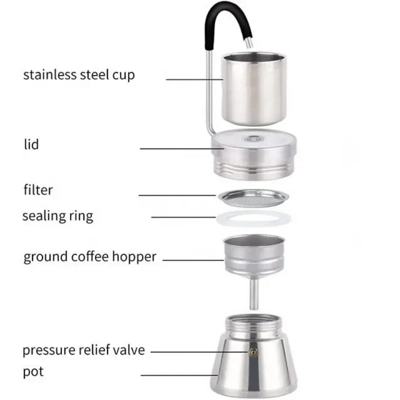 BRSTC05 Portable Coffee Extraction Machine Stainless Steel Moka Pot Outdoor Espresso Brewing Coffee Still Camping Accessories