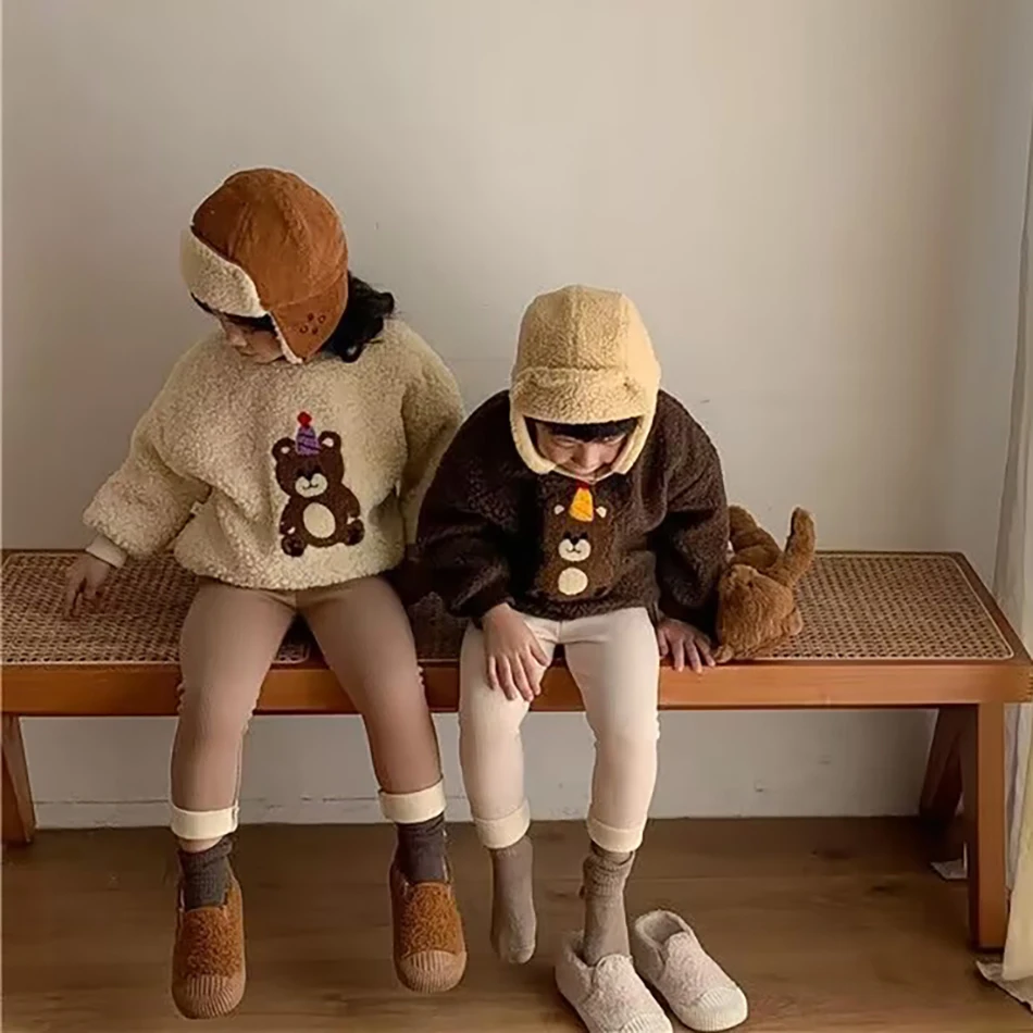 

Children Plush Long Pants with Full Body Cartoon Prints Unisex One Piece Leggings for Easy Dressing Ideal for Autumn and Winter