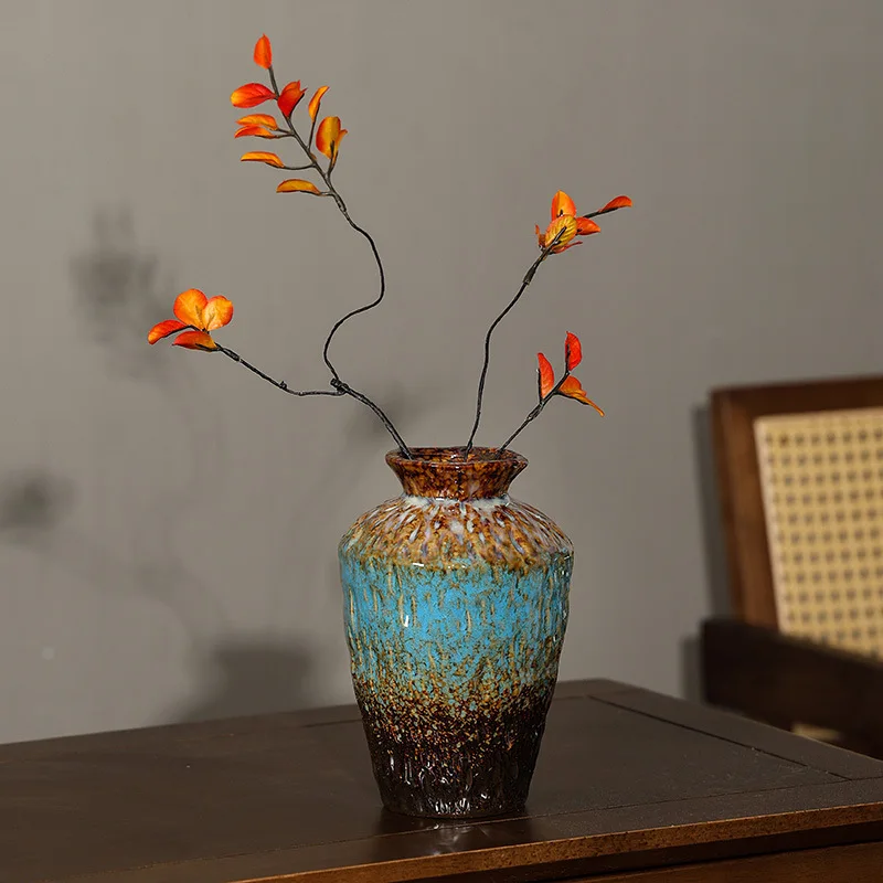 

Retro Hand Painted Terracotta Vase Japanese Design Ceramic Jar Dried Flower Display Home Decor for TV Cabinet Porch Florero