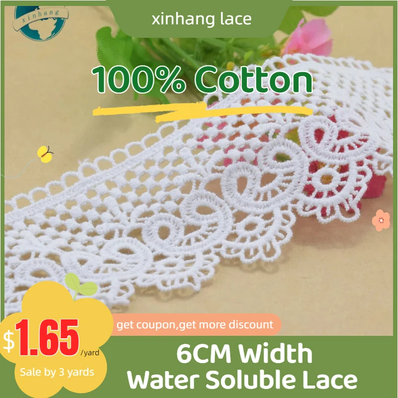 

6cm white 100% cotton embroidery lace french lace ribbon fabric guipure diy trims warp knitting sewing Accessories#4061