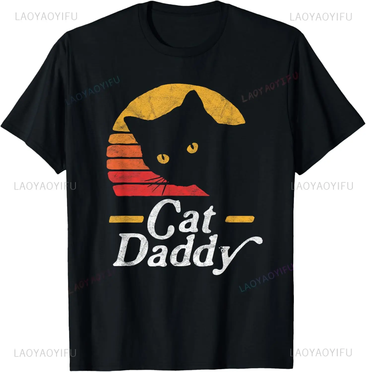Cat Daddy Vintage Eighties Style Cat Retro Distressed T-Shirt Personalized Clothing Printed T-shirt Ropa Hombre