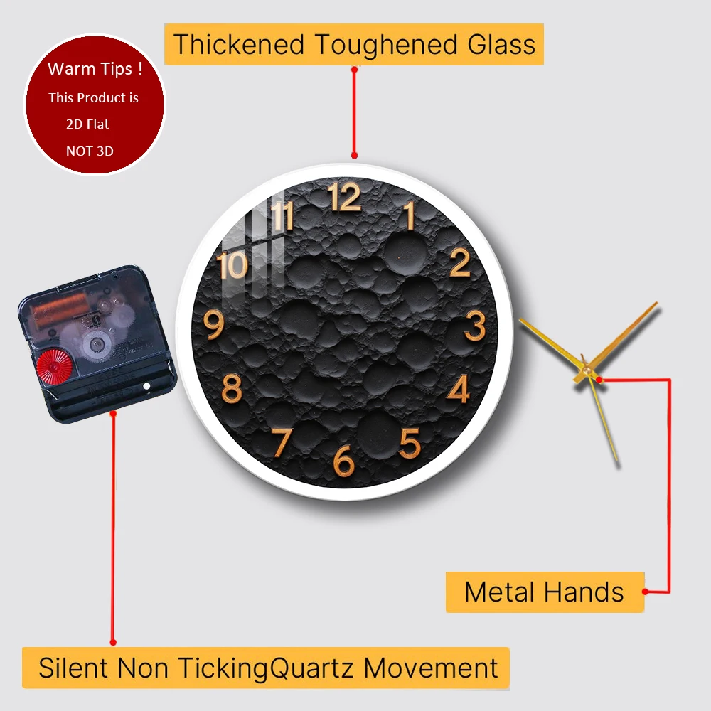 Tempered Glass Wall Clock Moon Surface Texture Clock Suitable For Wall Decor or Tabletop Display Anywhere