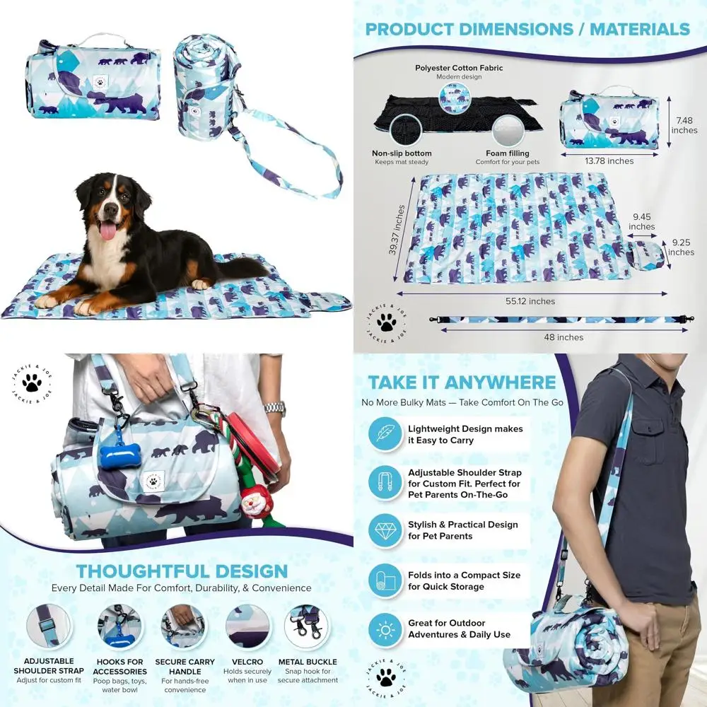 

Portable XL Dog Bed - 55x39 Roll-Up Camping Mat, Washable & Lightweight, Ideal for Indoor, Outdoor, Car, Couch, and Camping - Bl