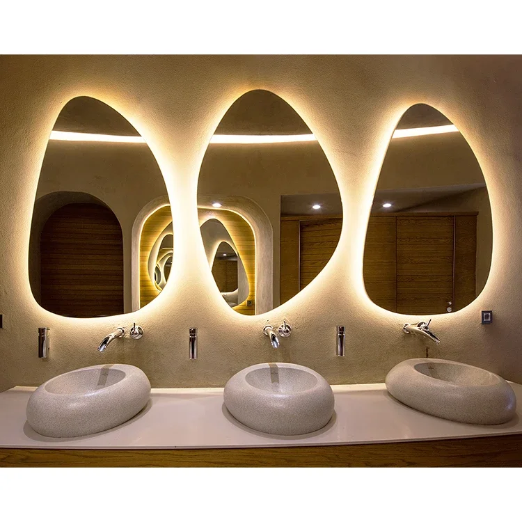 for Norhs Professional Popular Design LED Lighting Custom irregular shape smart Bathroom Art Mirror