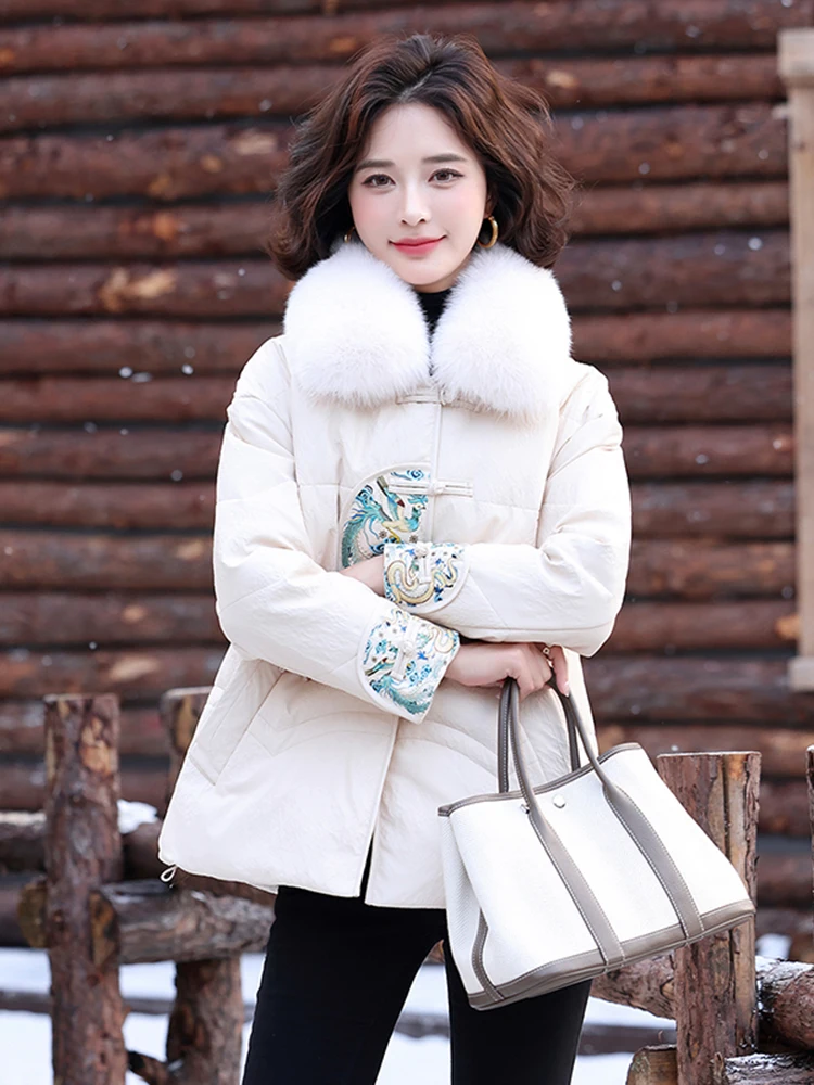   Chaqueta de Plumón de Piel Auténtica Ning para Mujer, Modelo ort Sle 2025, Nueva Colección de Invierno, Piel de Visón Teñida, Color Blanco