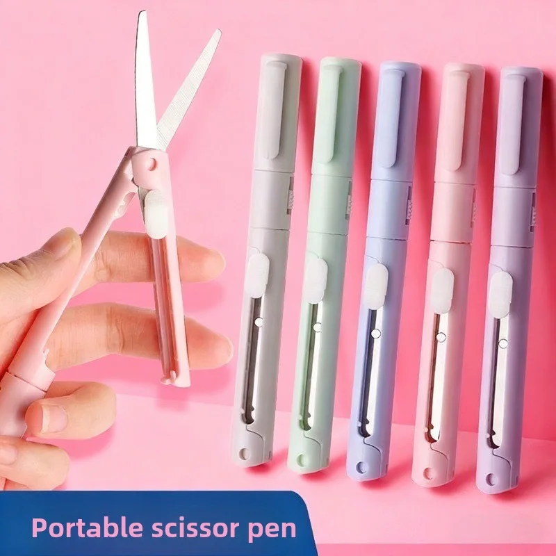 Tijeras y Cortador de Cerámica 2 en 1 con Forma de Bolígrafo, Retráctiles, Plegables, Mini Herramienta de Corte Portátil y Segura para Diario, Álbum de Recortes, Manualidades