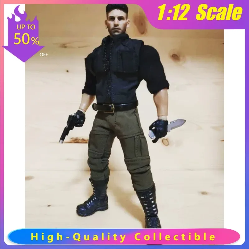 

1/12 Scale The Punisher Wolverine Workwear Vest Windbreaker Jacket Top Pants Clothes Model for 6'' Mezco Strong Body Accessories