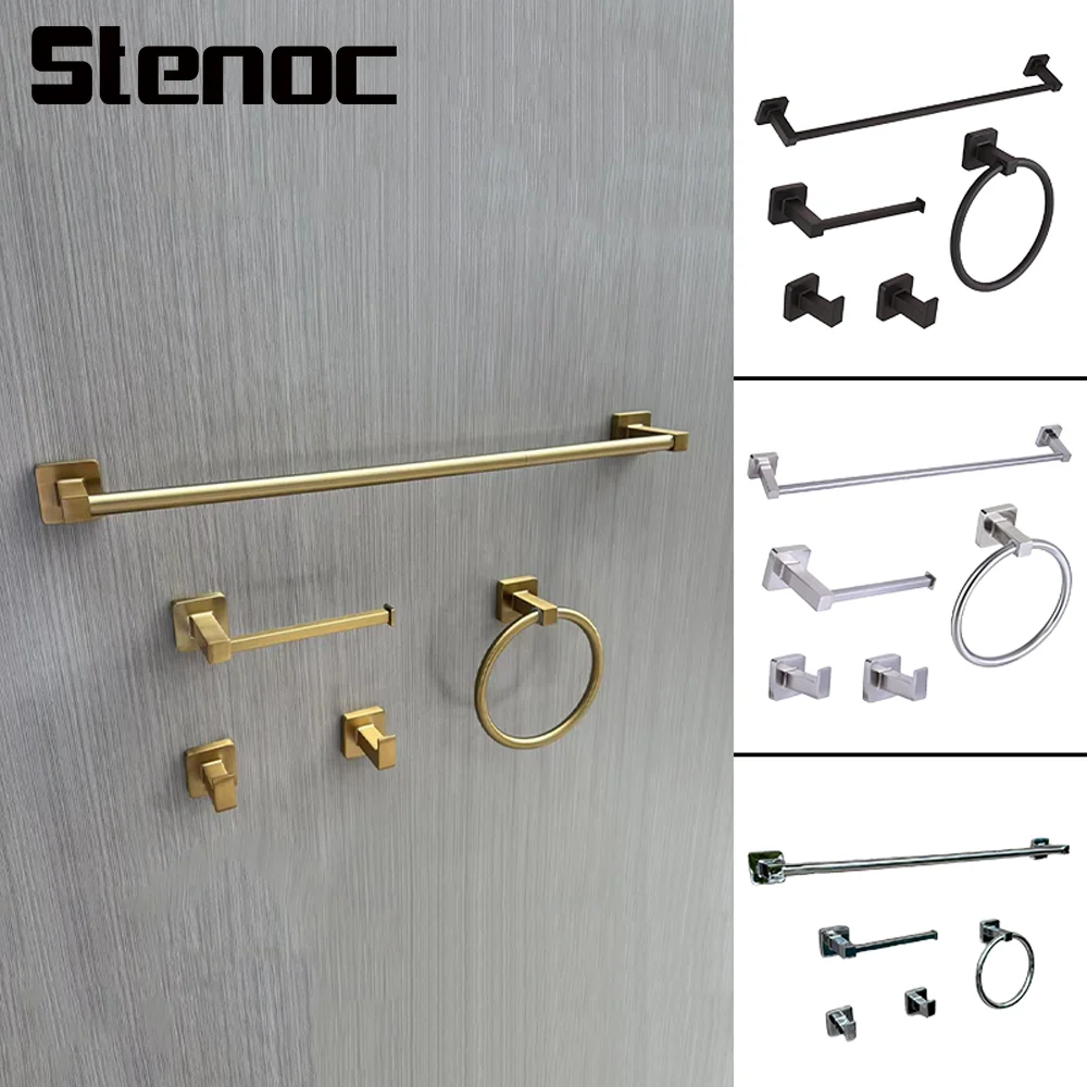 

Brush Gold Stainless Steel Towel Rack Set Paper Holder Tissue Holder Robe Hook Hanger Adjustable Towel Bar Bathroom Hardware Set