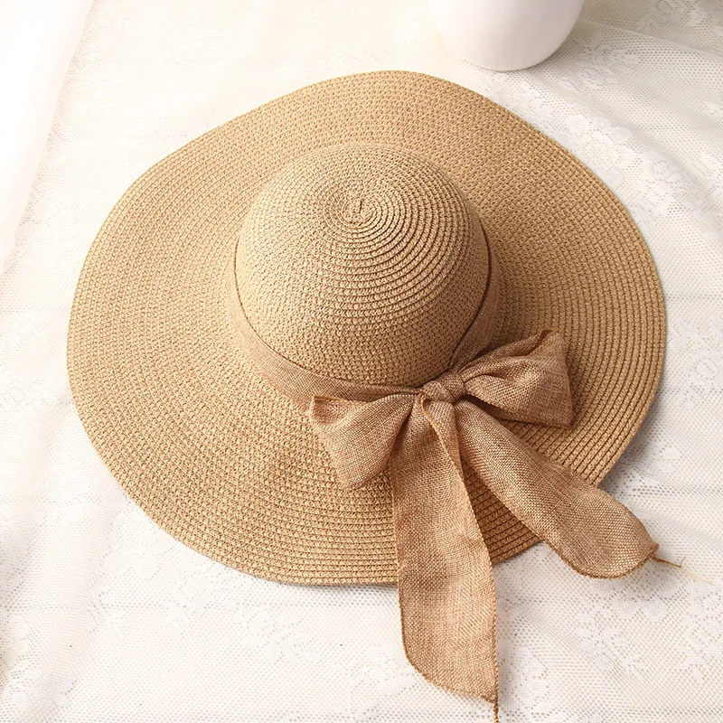 

2025 Summer Wide Brim Straw Hat Women Men Beach Sun Hat Foldable for Travel Vacation Boho Style Adjustable Chin Strap Top Cap
