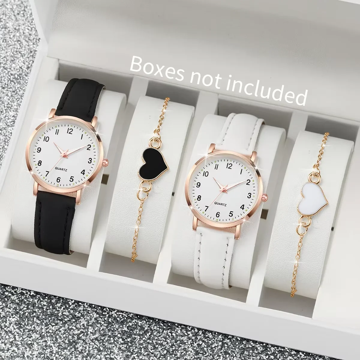 6pc/4pc Fashion Arabic Dial Women Watches Ladies Leather Strap Quartz Wristwatch Heart Bracelets Set Reloj Mujer(Without Box)