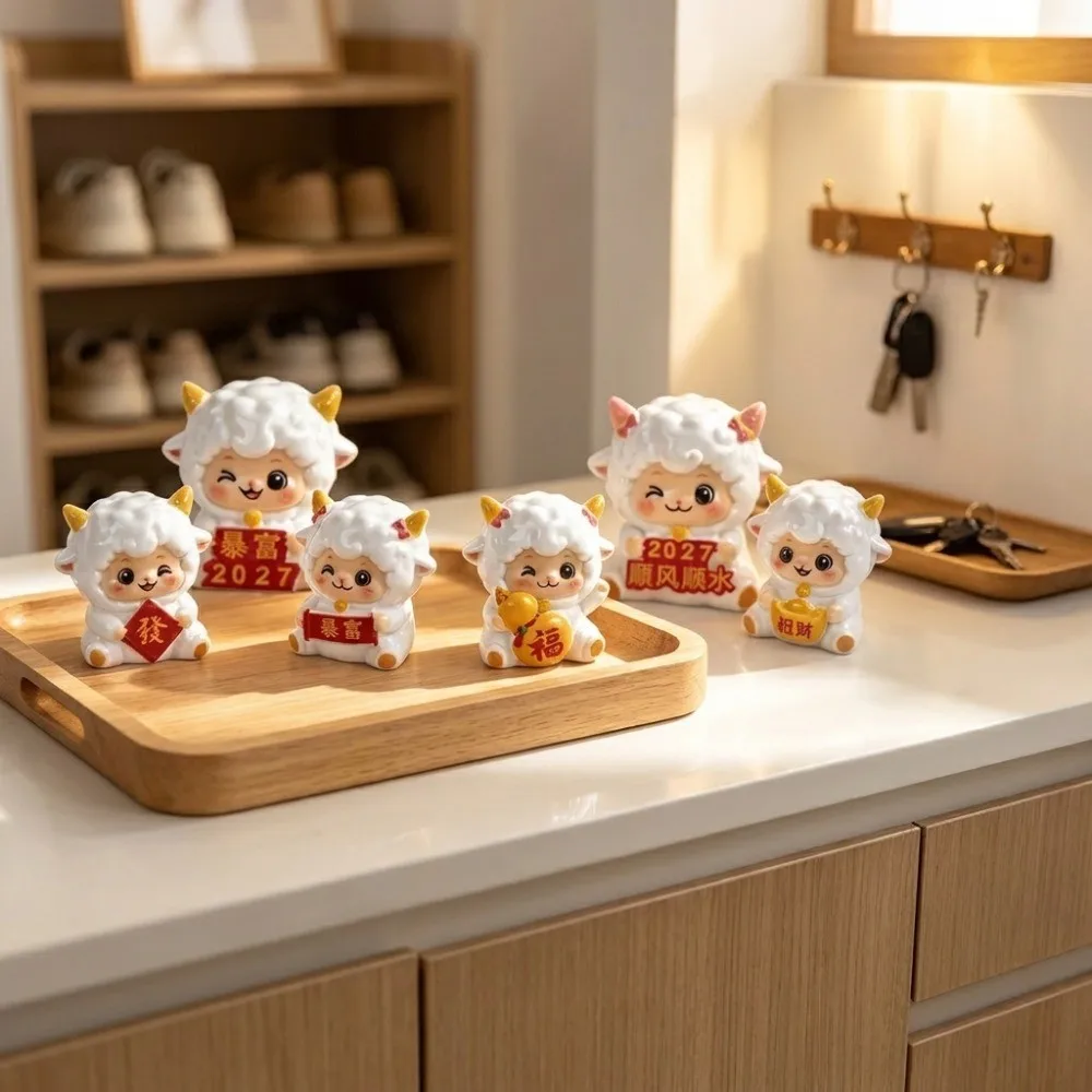 Resin Year of The Goat Ornament Lucky Theme Cute Design Zodiac Figurines Cartoon Adorable Style Mascot Ornament Spring Festival