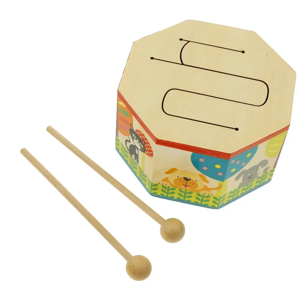 Lindo tambor de madera sonido Beat instrumento musical juguete para regalo para bebé niño principiante