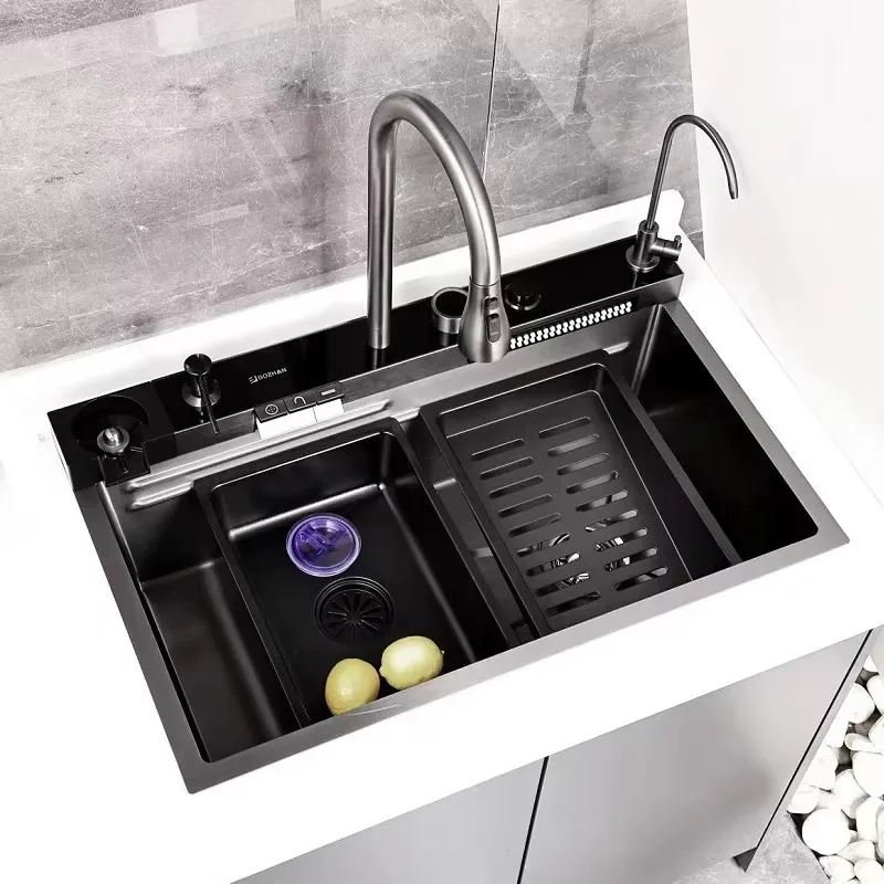 304 Kitchen Sink Multifunction Display With Pull-Out Faucet Stainless Steel Kitchen Sinks