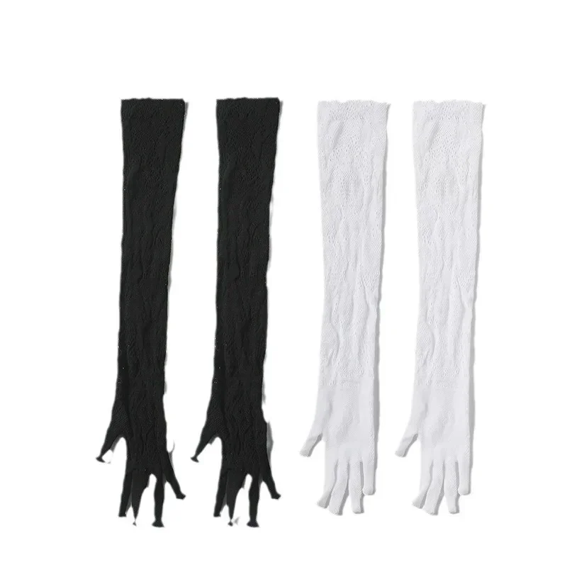 Высокоэластичные длинные кружевные перчатки с цветочным узором, свадебные перчатки для выступлений на сцене, длинные перчатки для косплея на Хэллоуин