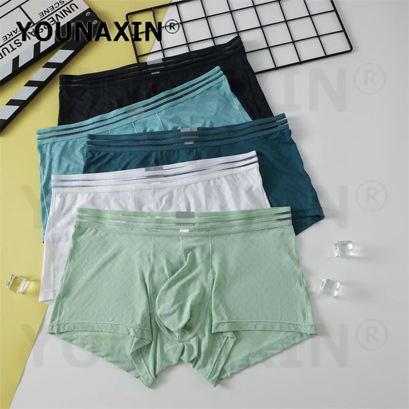 5 Pieces Men's Sexy Ice Silk Boxer Briefs Breathable Solid Color Big Size Low -Rise Youth Underwear Panties M L XL 2XL