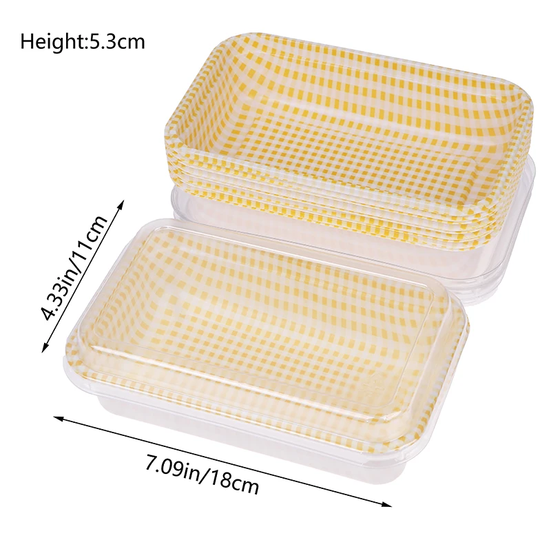 Caja de embalaje de plástico Rectangular desechable a cuadros con tapa, caja de paquete de venta de pastel de crema, contenedores de pan de Sushi Bento para Picnic, 10 Uds.