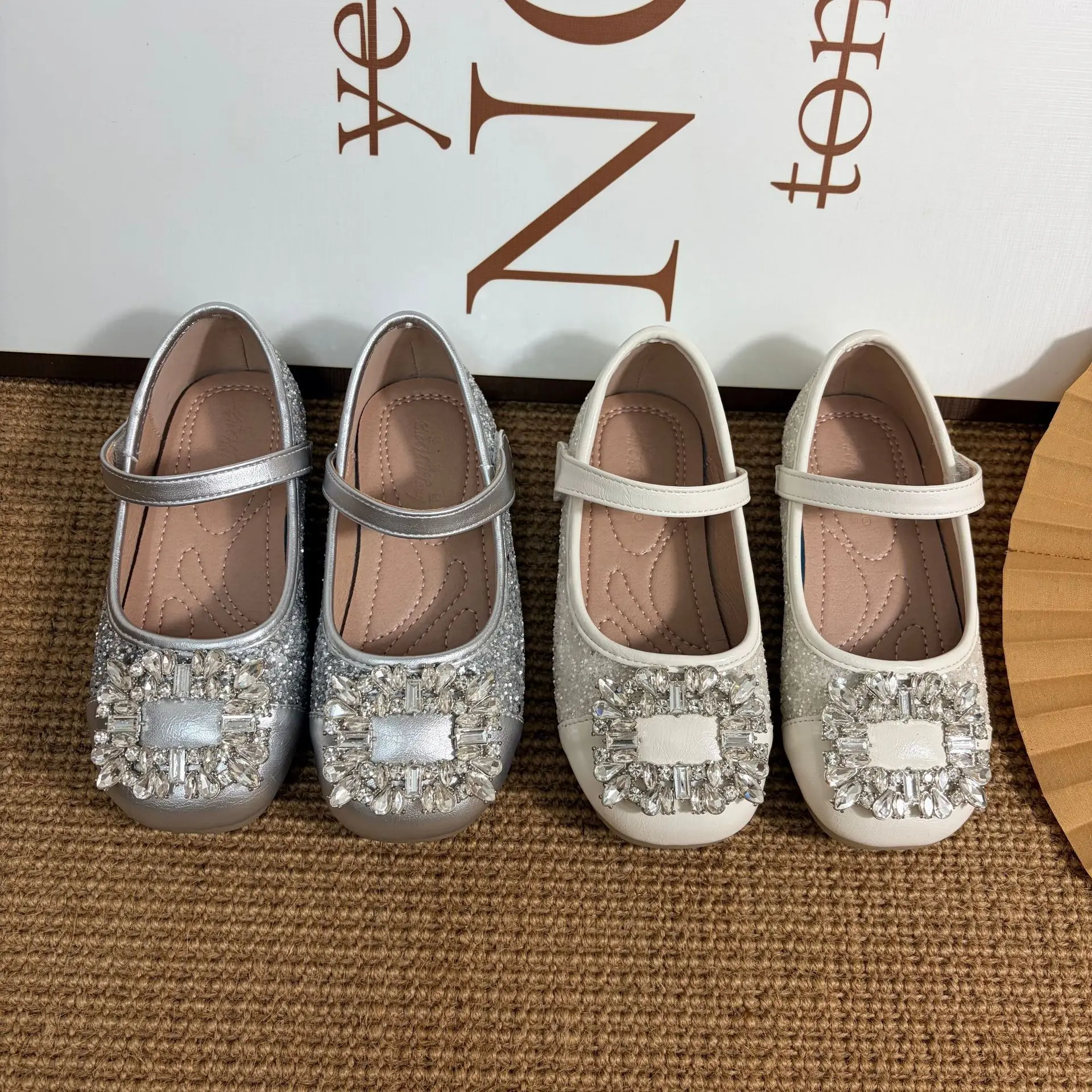 

Kids'Casual Shoes PU Leather Spring Sequin Crystal Fashion Outdoor Shoes For Girls Breathable Anti-slip White Silver Size 23-35