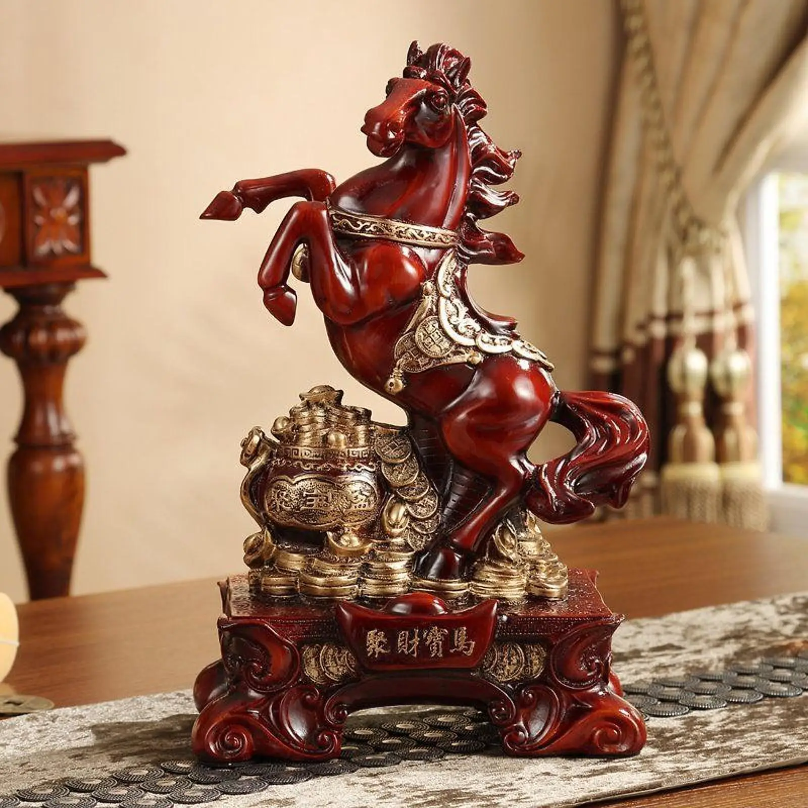 Horse Statue Standing Chinese Zodiac Auspicious Horse Bookcase Living Room Tabletop Cabinet Miniature Sculpture Horse Figurine