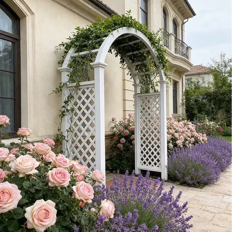 Arched Aluminum Alloy Safety Fencing Trellis for Garden Entrance Wide Span Arbor with Protective Panel for Climbing Roses