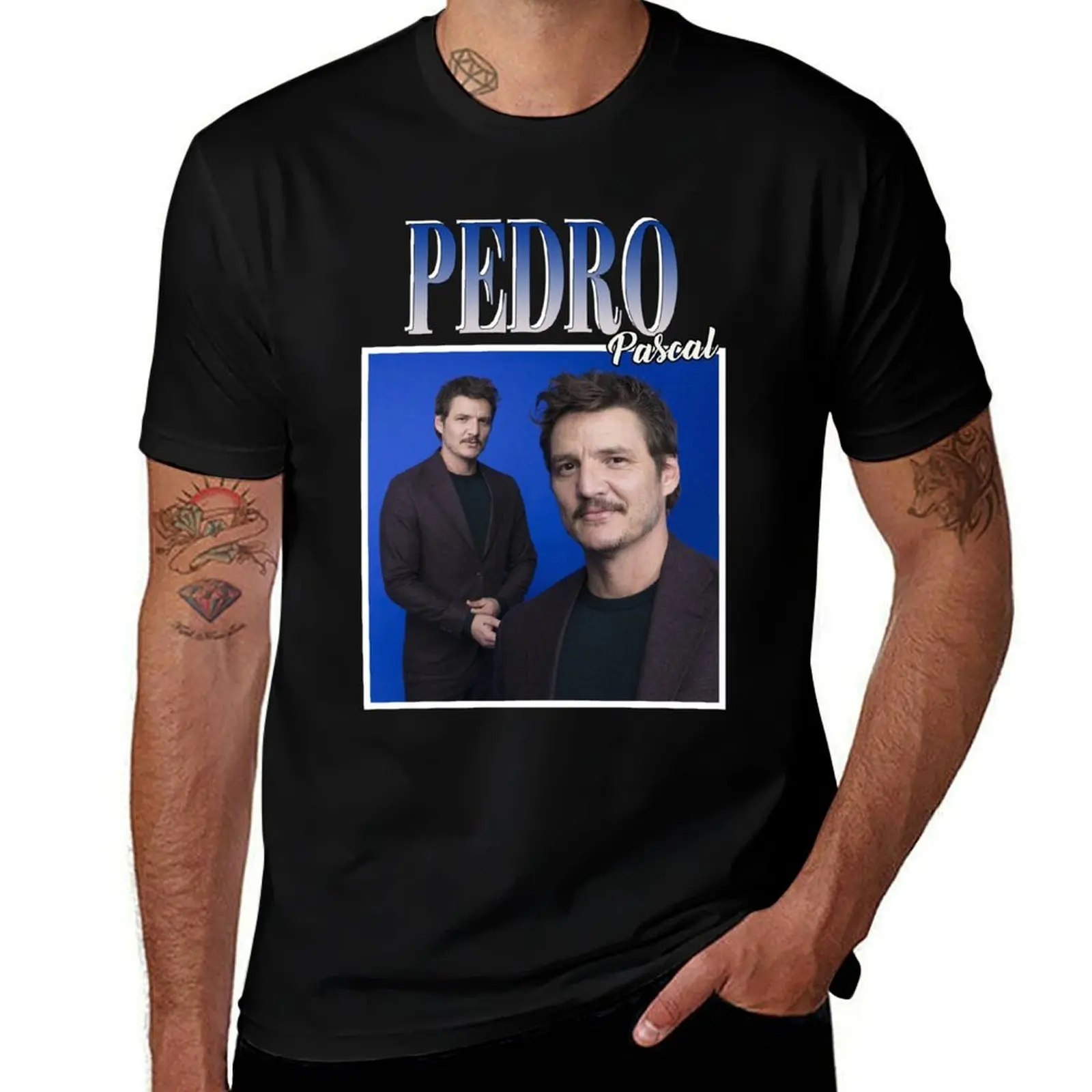 

Pedro Pascal T-Shirt graphic t shirt vintage Short sleeve tee blue archive sports fans mens t shirts top quality
