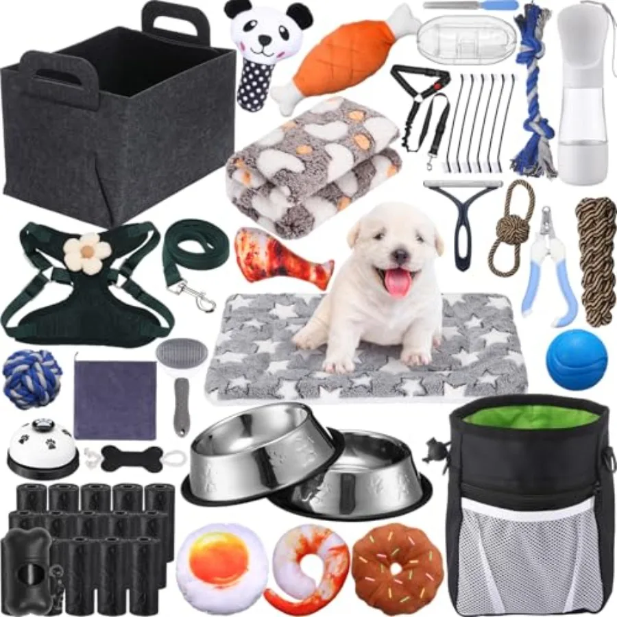 

50 Pcs Puppy Supplies Starter Kit for Small Dogs Puppy Essentials Includes Leash Bowls Teeth Brushes Water Bottle and More Acce