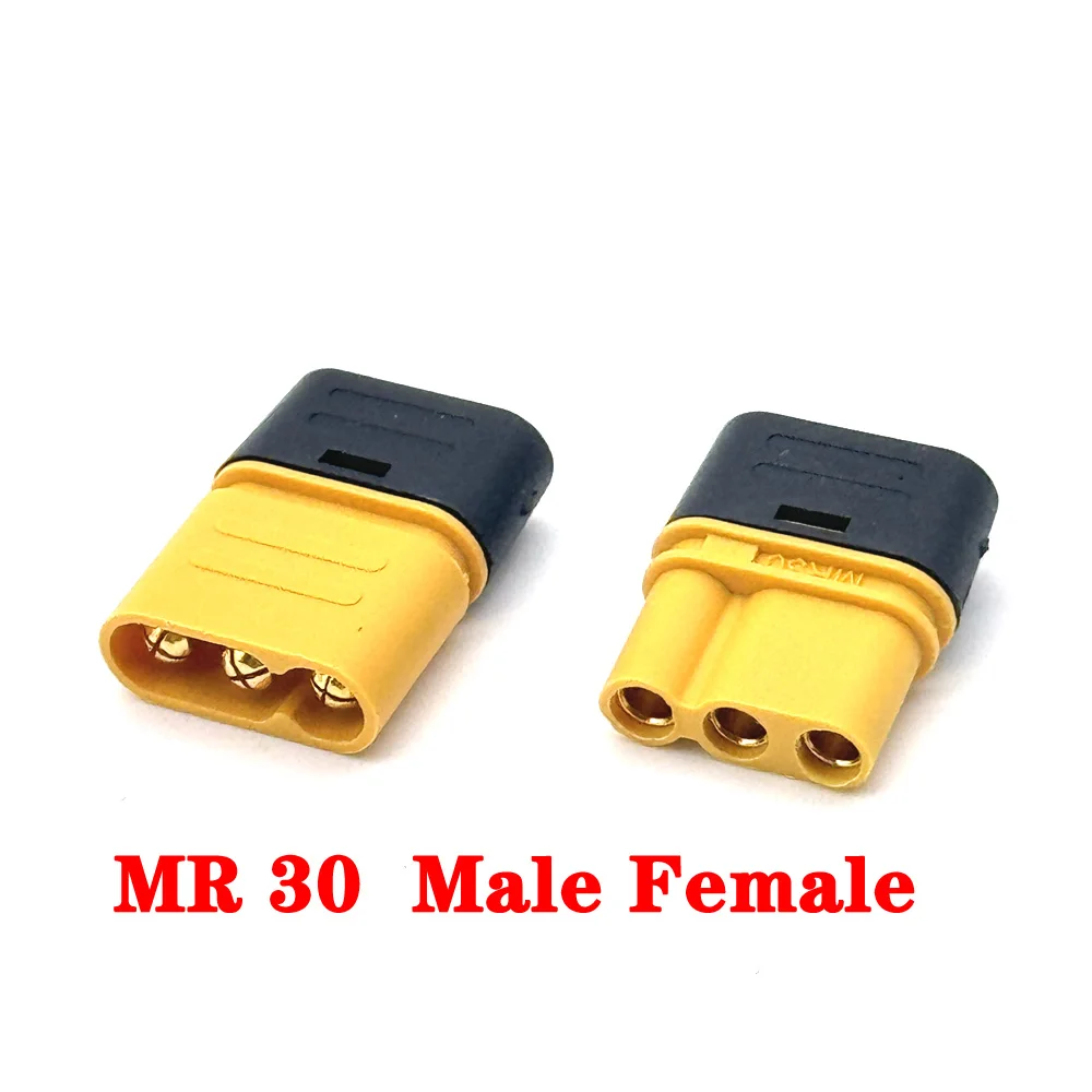 

MR60 MR 30 60 Fireproof Female Male Three-core Connector With Sheath 3.5mm Brass Gold Plated For Lipo ESC RC Model