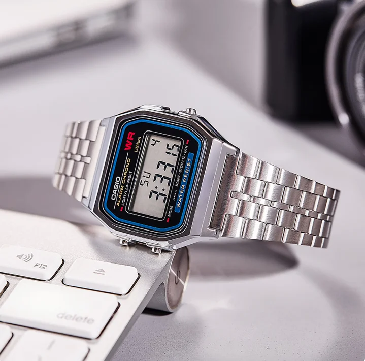 CASIO Vintage Classic Small Square Digital Watch with Silver Metal Case, Waterproof Versatile Daily Casual Timepiece, Japanese-K