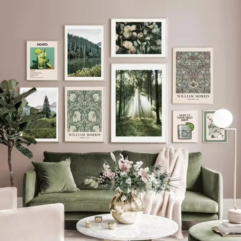 Wall Art Canvas Painting Green Hydrangea Forest PosterCocktail Mojito Queen Poster Printing Living Room Home Decoration Pictures