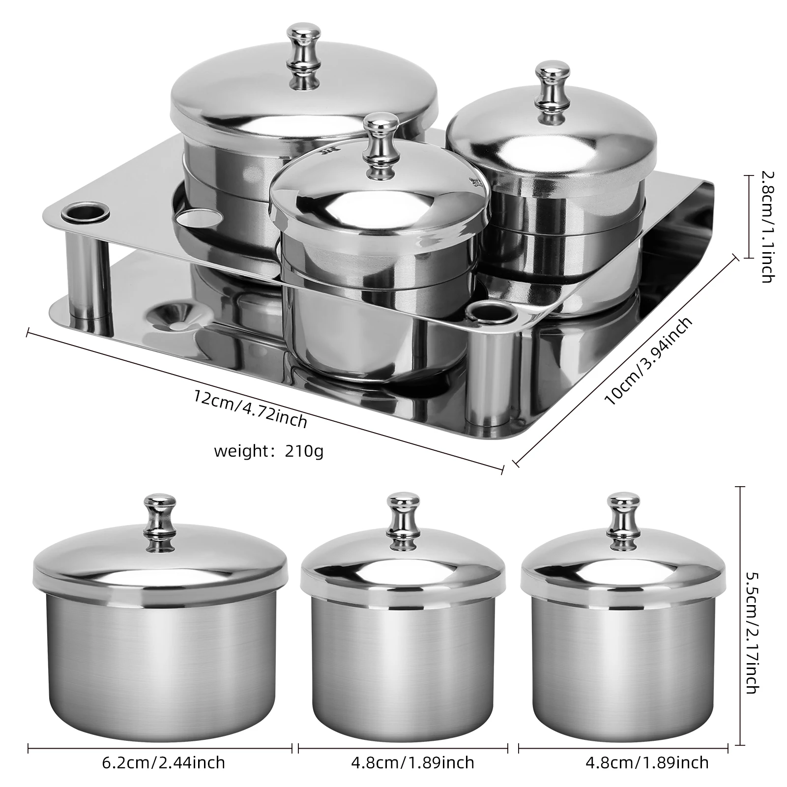 3/5pcs Portable Stainless Steel Nail Art Cups Set, Acrylic Liquid Powder Container with Lids, for Beginners & Manicurists