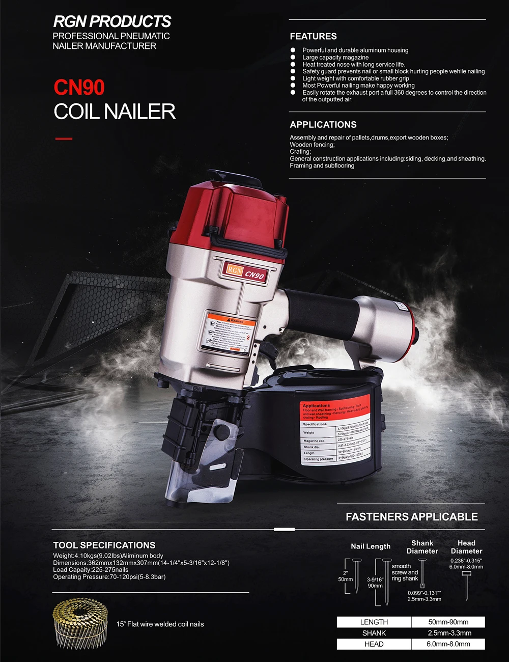 Imagem -04 - Nailer Cn90 e Cn90b da Bobina para 50-90 mm Pregos Páletes Resistentes e Crating Trabalhando Max Eua Design