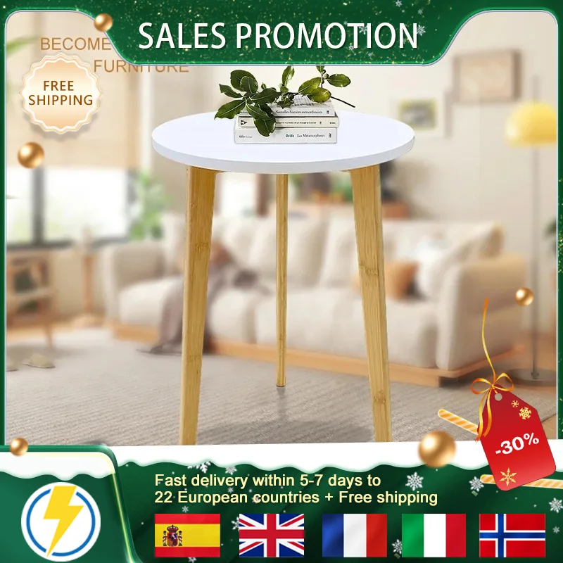 Multifunctional Bamboo Round Coffee Table Small Side Table Simple Style Dining Table for Living Room Bedroom Balcony Furniture