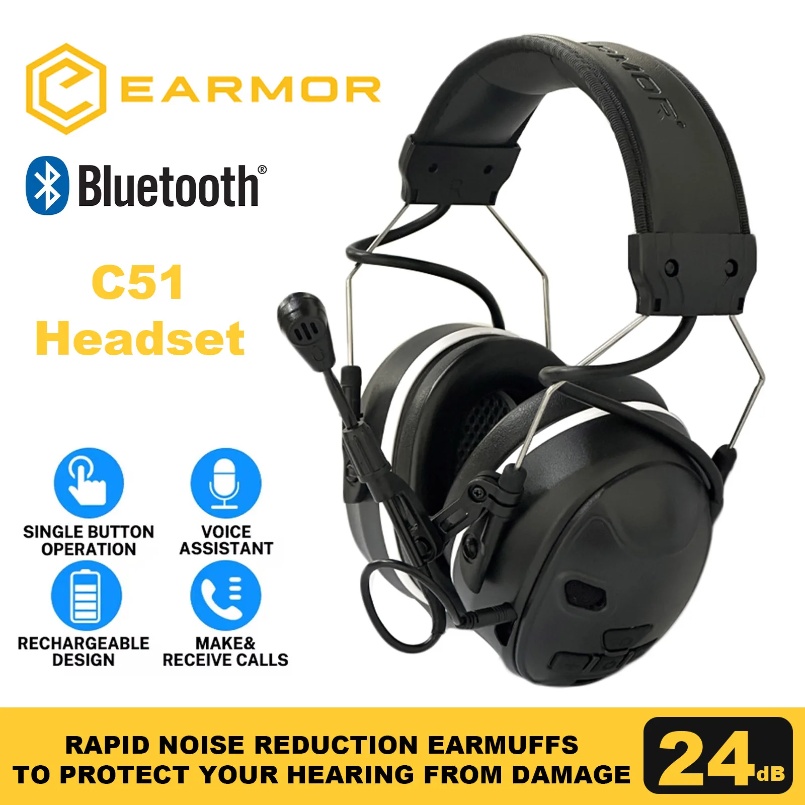 EARMOR C51 Bluetooth Ver Electronic Noise Canceling Tactical Communications Headset/Factory Noise Canceling Ear Muffs