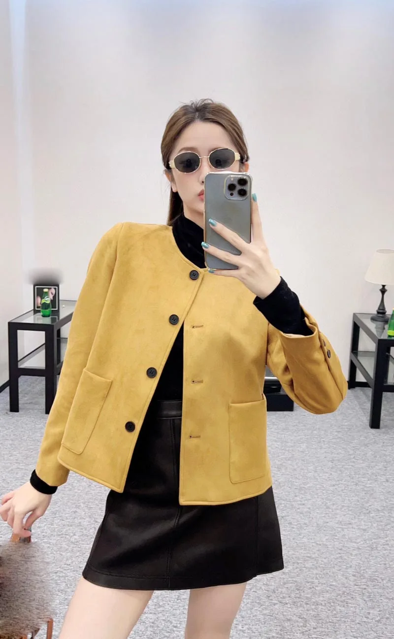 2024 Women's Soft Coat Autumn/Winter New Embroidered Sports and Leisure Jacket Women's Slim Waist Design Khaki Coat