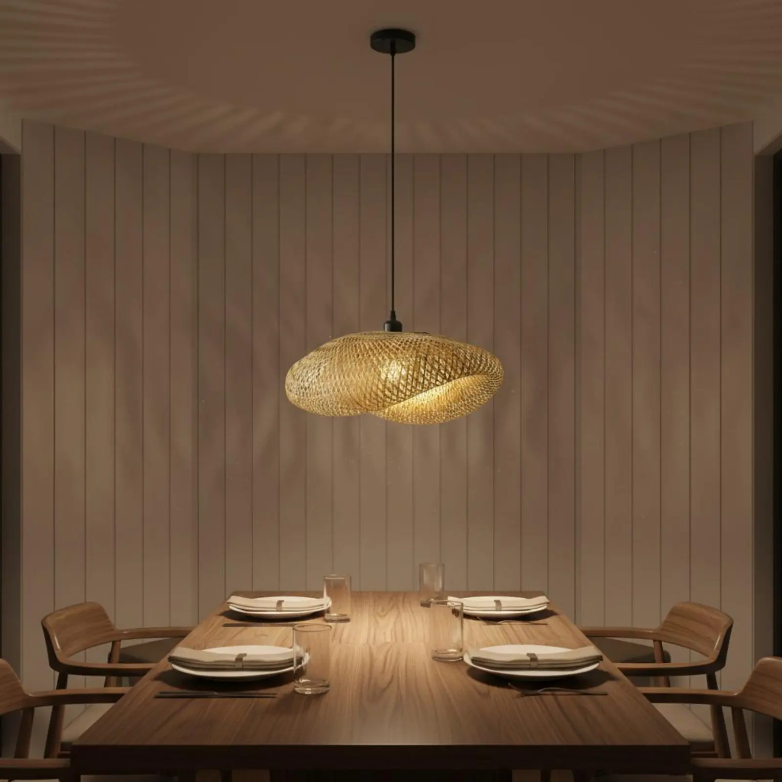 

Bamboo Hanging Lamp Tranquil Inspired Woven Lampshade Wicker Lamp Fixture Retro Design Indoor Lighting Boho Design