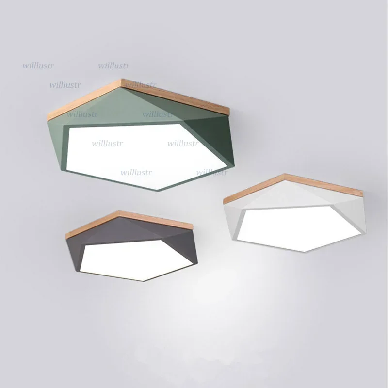 Macaron Color Geometry Ceiling Lamp Wood Iron Diamond Design for Bedroom Restaurant Hotel Dining Room - Green Gray White Black